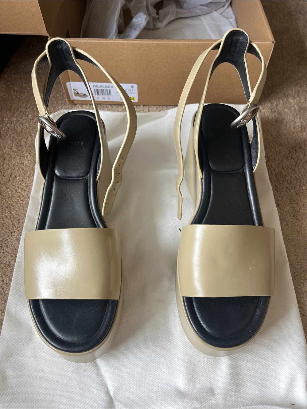 Vince Beige and Black Platform Slingback Sandals